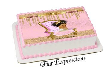 Princess Pink Gold Throne Baby Shower Edible Cake Image