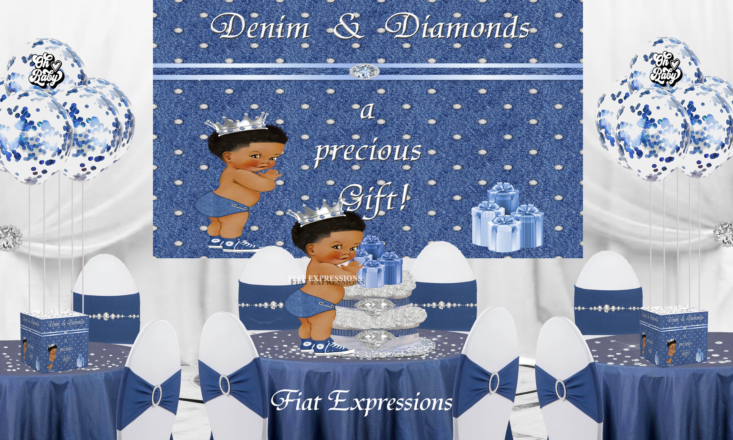 Aperturee Denim Diamond Silver High Heel Round Birthday Backdrop for Women
