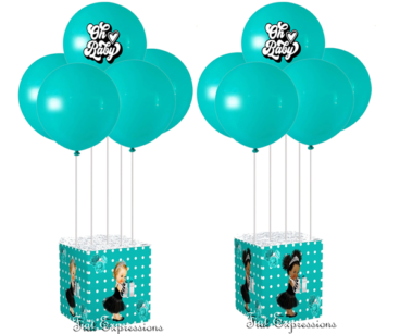 Breakfast at Tiffany's Turquoise White Oh Baby Shower Balloon Bouquet