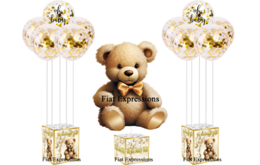 Teddy Bear Gold White Baby Shower Centerpiece Set