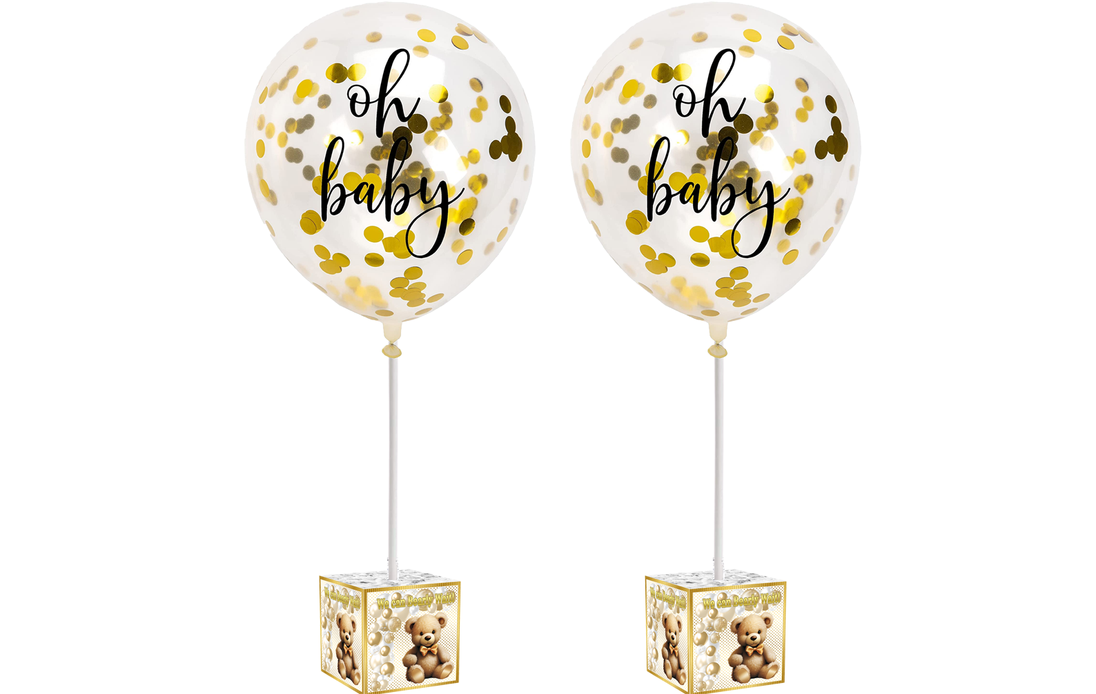 Teddy Bear Gold White Baby Shower Balloon Centerpiece