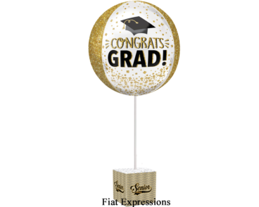 Graduation Gold White Black Chevron Glitter Balloon Centerpiece