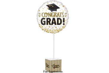 Graduation Congrats Gold White Black Chevron Balloon Centerpiece