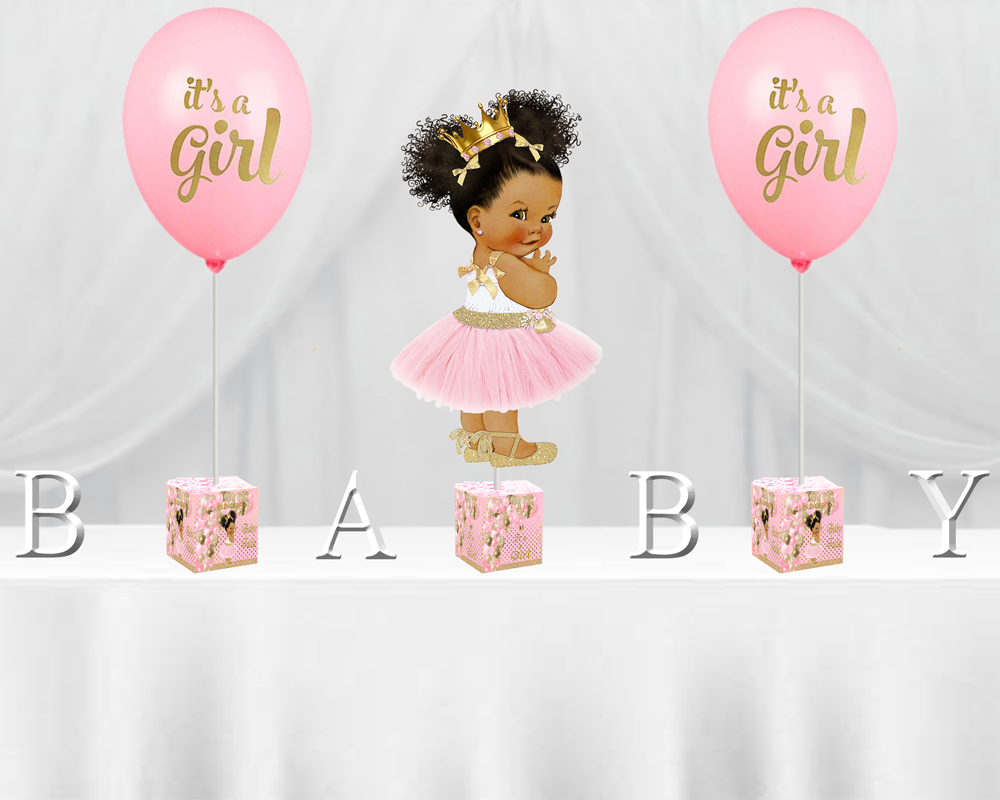 Princess Pink Gold Dots Mini Baby Shower Centerpiece Set