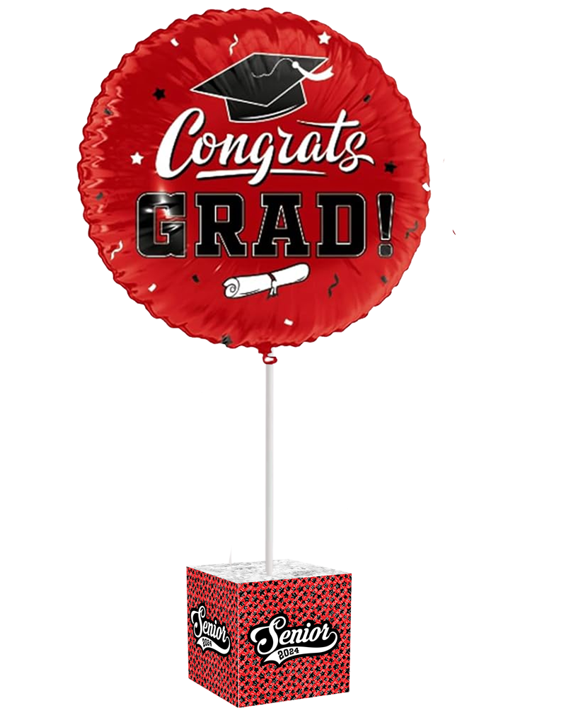 Graduation Balloon Centerpiece Red Black Round