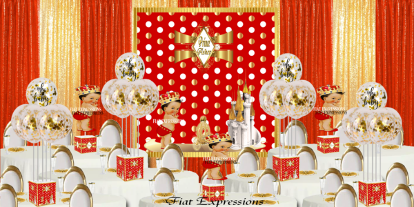 Prince Red Gold Dots Baby Shower Centerpiece Set