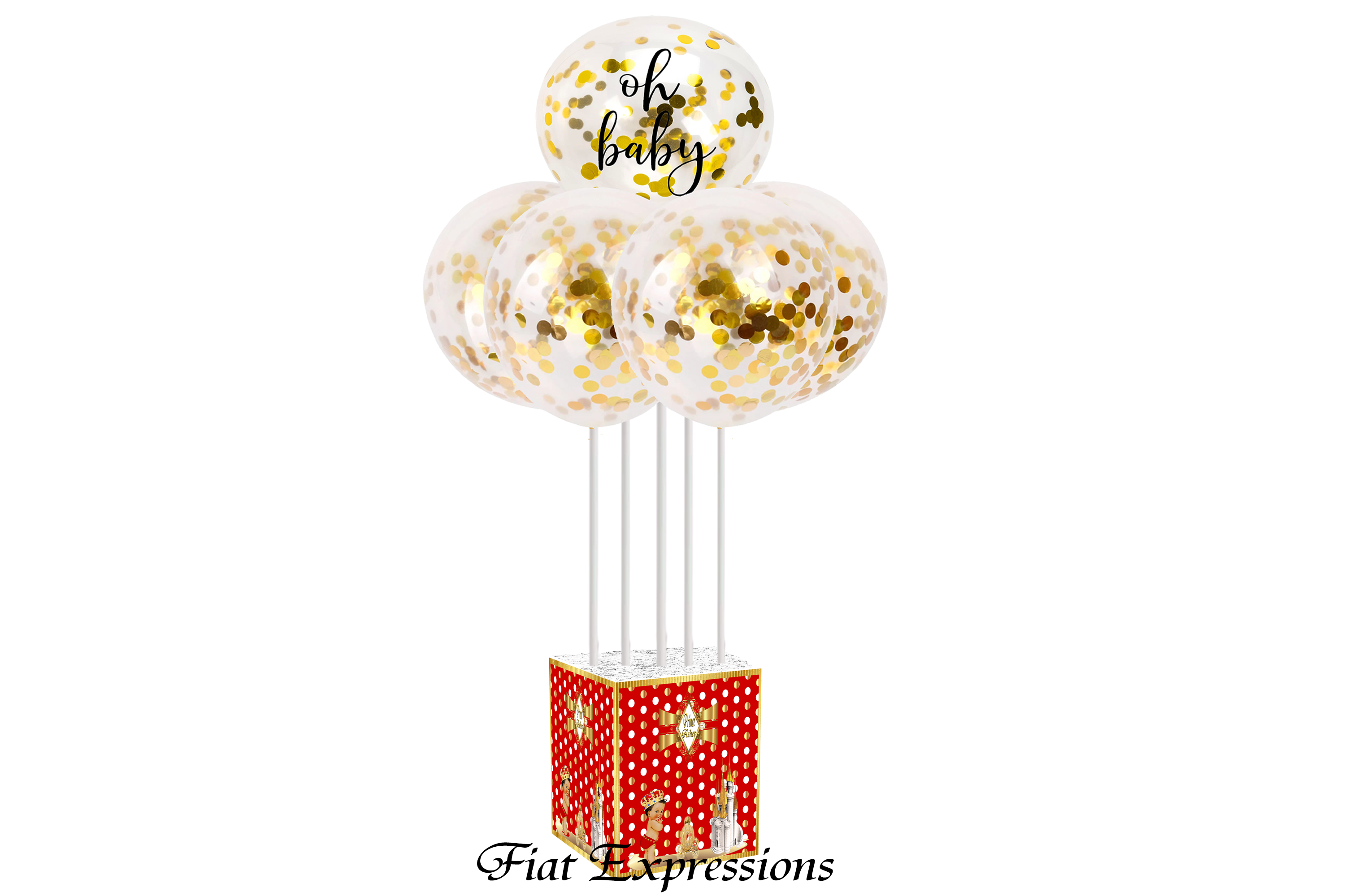 Prince Red Gold Dots Baby Shower Balloon Bouquet