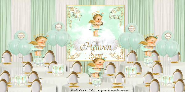 Heaven Sent Angel Cloud Mint Green Girl Baby Shower Centerpiece Set